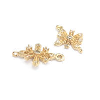 Abalorios de latón y circonita de Color dorado de 18K con 2 agujeros, abalorios de conexión de copos de nieve y flores, accesorios para pendientes para hacer joyas Diy de alta calidad - details 8