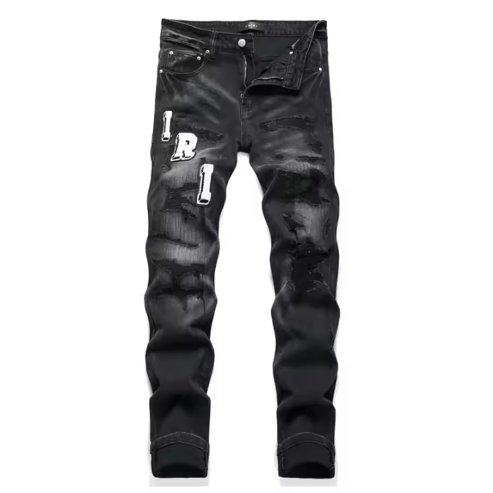 Pantalones vaqueros negros retro con agujeros para hombre, pantalones ajustados elásticos de moda, pantalones versátiles para hombre - 1