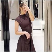 Vestido de noche largo elegante OUWU Fashion Mesh Patchwork Midi con mangas onduladas - details 8