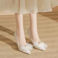 Nuevos tacones altos de las mujeres stiletto moda francesa temperamento boda novia zapatos de las mujeres blanco solo zapatos - details 6
