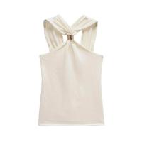 2025 Verano Nueva Ropa de Mujer Top de Punto con Cuello Halter, Hombros Descubiertos, Casual, Versátil y Multicolor - details 2