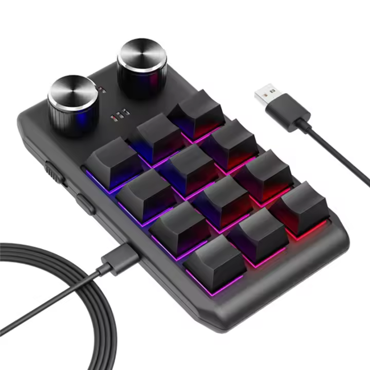 Teclado personalizado, botón de volumen, programación Macro, Gaming, Hotswap, negro, 12 teclas, 2 perillas, USB - 1