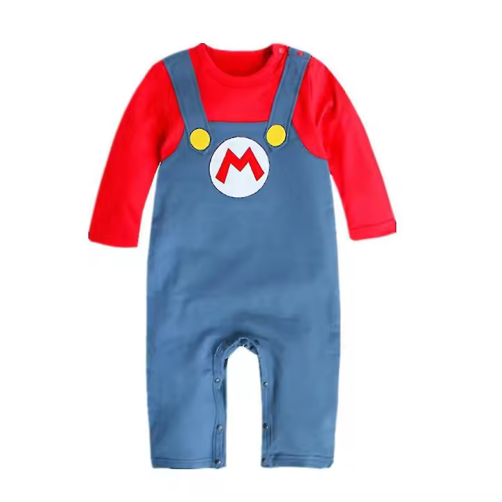 Super Mario Bros bebé Cosplay traje de gateo mameluco mono Mario Luigi Cosplay disfraz sombrero conjunto BSSM - 1
