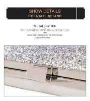 Bolso de mano de noche para mujer, cartera de mano con lentejuelas de diamante para boda, bolso de mano para fiesta, banquete, negro, dorado y plateado, bolso de hombro de dos cadenas - details 10