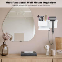 Soporte para secador de pelo con cajas de almacenamiento, colgador de pared de aleación de aluminio, multifunción con gancho para enchufe - details 1