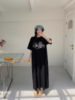 K-sle suelto fresco de talla grande Hong Kong Sle lindo patrón Slish longitud media largo dividido camiseta vestido de moda - details 1
