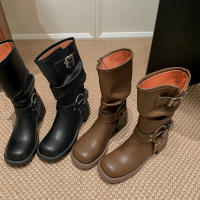 Botas de vaquero occidentales de cuero suave europeo y americano, botas de pila con hebilla de cinturón, botas medias, botas de caballero femenino, botas martin, botas femeninas - details 26