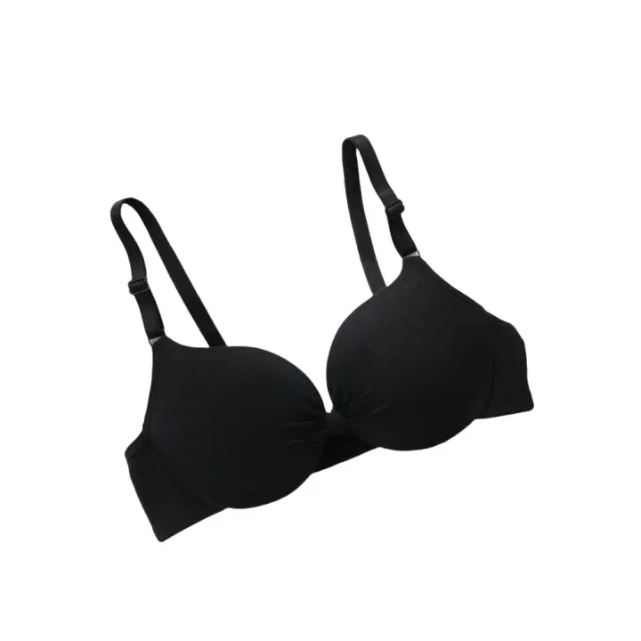 Sujetador de algodón sin aros con escote en V profundo para mujer, sostén ajustado con lazo, pechos recogidos ajustables, ropa interior push-up para uso diario - 1