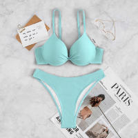 Conjunto de Bikini triangular para mujer, traje de baño liso, ropa de playa, cintura baja, rojo,  - details 3