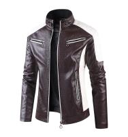 Chaqueta de Moto de Cuero PU Delgada Cuello Alto, Bloqueado de Colores, Primavera Otoño, Moda Para Hombres - details 8