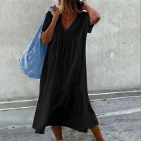 Falda de mujer de largo medio, temporada independiente, cuello redondo, manga corta, algodón y lino, innovadora para 2023 - details 1