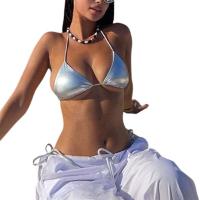 Mujeres Metálico Sier Halter Triángulo Bikini Sujetador Sin Mangas Sin Espalda Con Tiras Crop Top Bralette para Festival Rave Dance - details 1