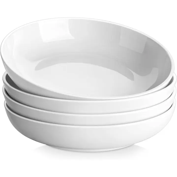 Cuencos de Pasta de 10", 4 Piezas 1800ML Tazón de Porcelana para Ensalada de Pasta, Tazón de Fuente Grande de Cerámica Blanca para Ensalada, Sopa, Pasta y Frutas - 1