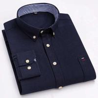 Camisa Casual de Algodón Puro para Hombres Manga Larga, Cuadros, Estilo Oxford, Talla Grande - details 15