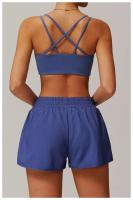 Yoga mujeres Fiess correr ciclismo transpirable deportes cintura alta entrenamiento gimnasio pantalones cortos bolsillo falso dos piezas - details 4