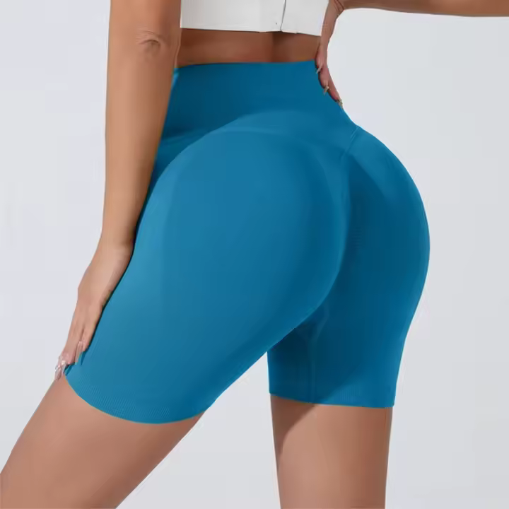Pantalones cortos deportivos de realce de cadera color melocotón para mujer, pantalones cortos ajustados de tres puntos para adelgazar el vientre, entrenamiento para correr, pantalones de secado rápido - 1