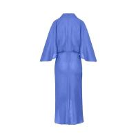Elegante Vestido Medio de Pliegue Sólido Cuello en V, Mangas Acolchadas, Largo para el Verano 2024 - details 1