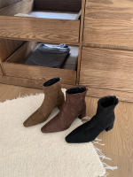 Botas cortas Tacón alto Tacón grueso Cremallera trasera Cabeza cuadrada Botas de moda versátiles - details 10