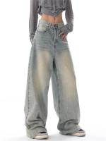Vaqueros Finos Lavados Vintage para Mujer Pantalones Rectos de Cintura Alta de Estilo Casual - details 2