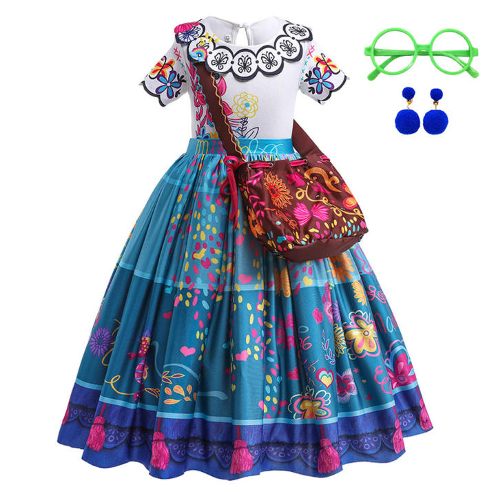 Disfraz de princesa para niñas, ropa acampanada de Encanto, Columpio de Halloween, Mirabel estampado, fantasía de dibujos animados, vestido de Cosplay para niños de 3 a 12 años
