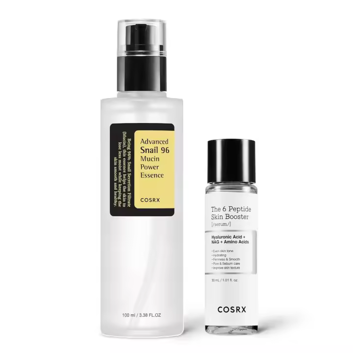 COSRX Glow Duo - Esencia reparadora de poder 96% de mucina de caracol 3.38 + Suero potenciador de la piel con péptidos 6X en miniatura 1 fl.oz - 1