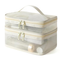 Bolso De Viaje Organizador De Maquillaje 2 Capas Transparente Plegable Con Malla Y Cierre De Cremallera Gran Capacidad Para Kit De Limpieza 2024 - details 7