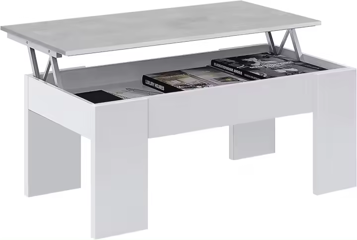 Mesa Baja de Centro Elevable Estilo Sala o Comedor Modelo LC Acabado en Blanco Artik y Roble Canadiense Medidas 100 cm x 50 cm x 45-56 cm - 1