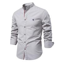 día del padre Otoño Nueva camisa social 100% algodón para hombre Camisa de manga larga de color sólido de alta calidad para hombres Camisas casuales con cuello alto para hombres - details 6