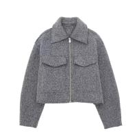 TRAFZA-abrigo de manga larga para mujer, Chaqueta corta con bolsillos y cremallera, color gris, Y2k, Otoño, 2023 - details 1