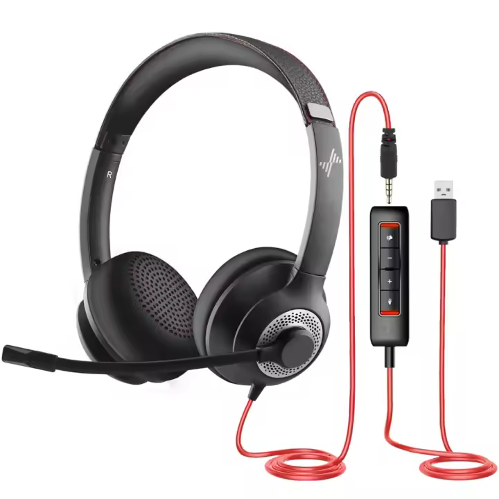 Auriculares con micrófono USB para PC, auriculares inalámbricos con cancelación de ruido y control en línea para oficina y hogar - 1