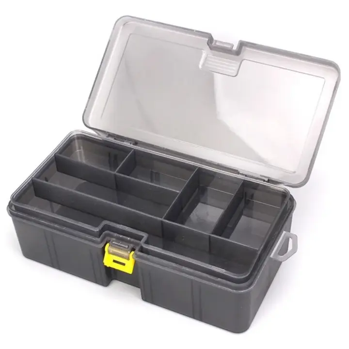 Caja de aparejos de pesca de doble capa, cubierta abatible de plástico, estuche de almacenamiento para anzuelos, contenedor de almacenamiento de cebo impermeable portátil - 1