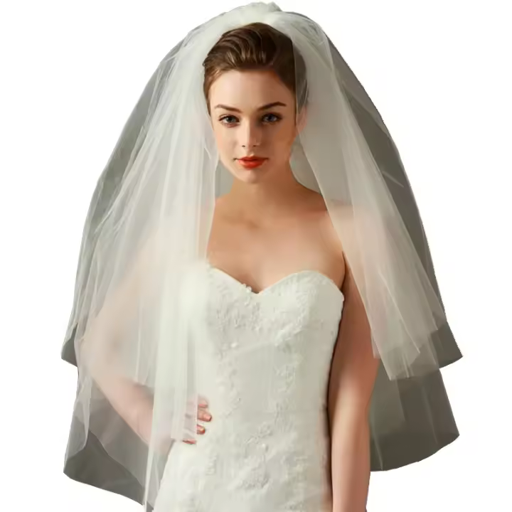 Velo de novia de moda, velo de novia de dos capas de tul blanco marfil Simple, accesorios de novia baratos, velos cortos de 75cm para mujer con peine - 1