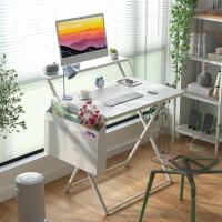 Monitor, Mesa de Oficina Pequeña de 80 cm con Gancho, Escritorio Moderno con Bolsa de Almacenamiento para Estudio, Blanco - details 1