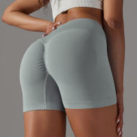 Hamidou pantalones cortos deportivos para mujer, Shorts de Yoga con cintura cruzada, gimnasio, entrenamiento, correr, cintura alta, realce de cadera, sin costuras, Fitness - details 29