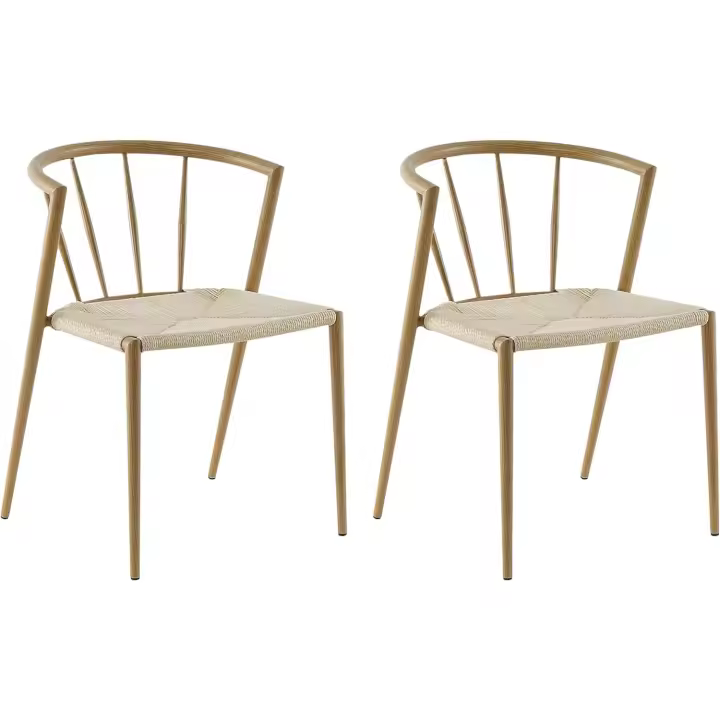 Pack de 2 Sillas de Comedor con Asiento de Cuerda de Papel Sillas de Cocina Apilables Estilo Moderno Carga 120 kg 51x51x71 cm Roble y Crema - 1