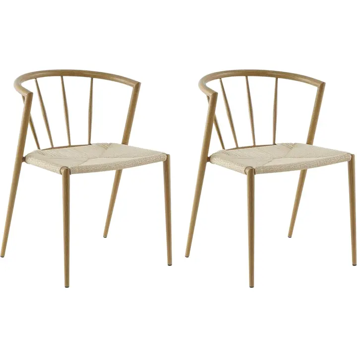 Pack de 2 Sillas de Comedor con Asiento de Cuerda de Papel Sillas de Cocina Apilables Estilo Moderno Carga 120 kg 51x51x71 cm Roble y Crema - 1