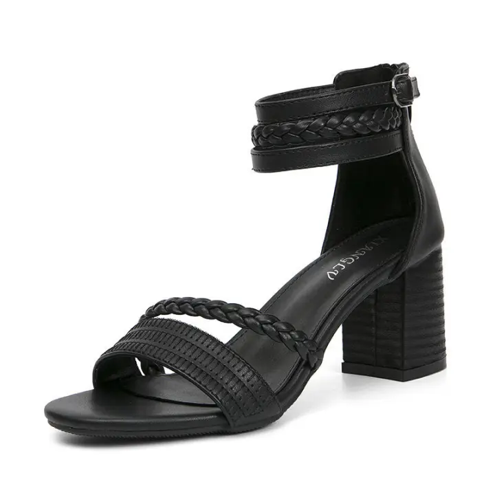 Sandalia Sandalias Mujer Casual Coarse 2025 Nuevo Un Cinturón Estilo Hada Zapatos Romanos De Tacón Alto - 1