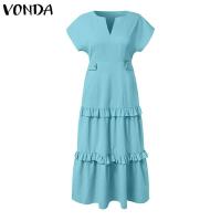 VONDA, vestido con volantes para mujer, verano 2025, vestido veraniego de Color sólido, Vestidos de playa con cuello en V, bata holgada informal bohemia de gran tamaño - details 5