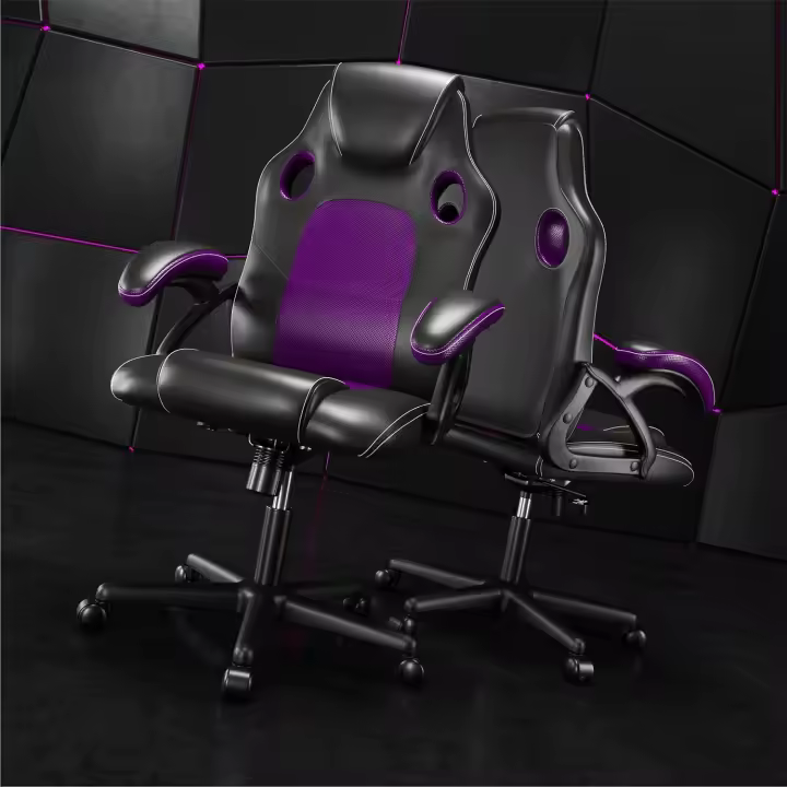 Silla para Juegos Silla de Oficina Silla giratoria Silla para computadora Silla de Trabajo Silla de Oficina Silla ergonómica Silla de Carreras Silla de Cuero (Púrpura) - 1