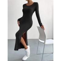 Estilo europeo y americano 2025 nuevo vestido largo de punto de cuello redondo de manga larga mujer - details 10