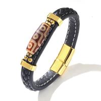 Brazalete Vintage Étnico para Hombre con Cuentas Dzi y Cuero Azul Marino, Pulsera Tejida a Mano con Simbolismo Tibetano, Joyería Masculina de Lujo, Regalos para Hombre, - details 9