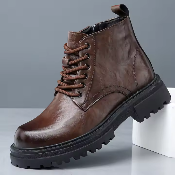 Nuevas botas de cuero de algodón. Botas cortas de locomotora interior de suela gruesa de estilo británico fino. - 1