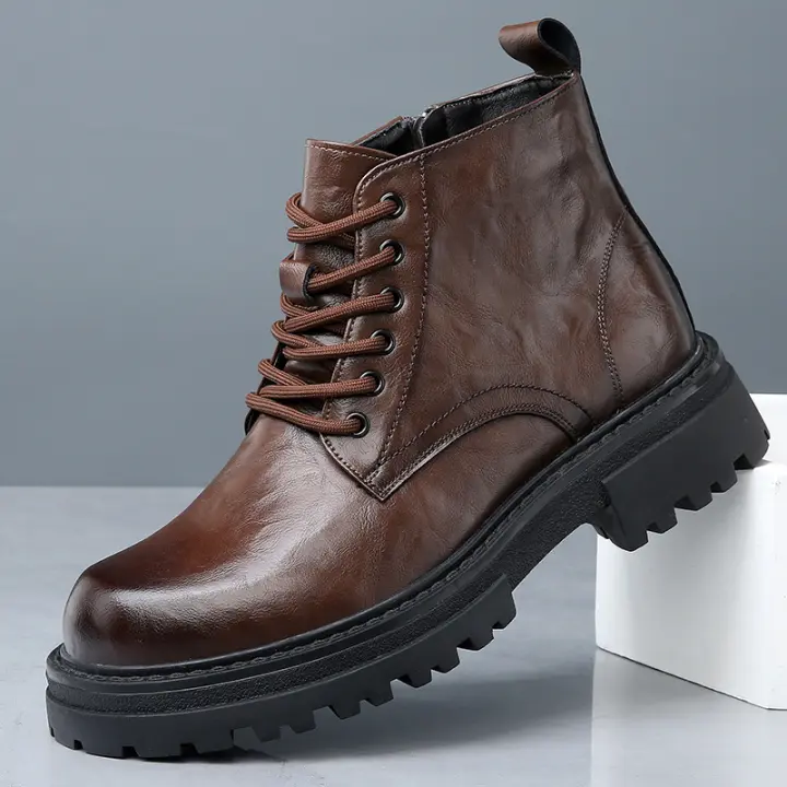 Nuevas botas de cuero de algodón. Botas cortas de locomotora interior de suela gruesa de estilo británico fino. - 1