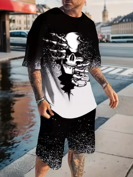 Conjunto Casual de Camiseta y Pantalones Cortos para Hombre Estampado de Conejo de Dibujos Animados en 3D Pantalón Corto de Verano Informal para Todos los Días Top de Manga, Pantalones Cortos Deportivos de Calle al Aire Libre - 1