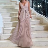 Vestido de Fiesta de Cintura Alta para Mujer Denim Sin Mangas, Cuello en V, Ajuste Suelto, Largo hasta el Suelo - details 0