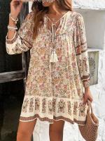 Vestido Corto Chic con Estampado Bohemio Cuello en V, Ajuste Suelto, Viscosa para Mujeres - details 16