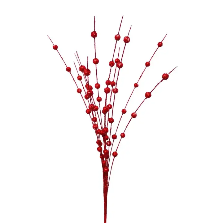 Flor falsa navideña con purpurina, simulación de flor Artificial, decoración navideña, bayas en polvo, tallo de baya con purpurina Artificial - 1