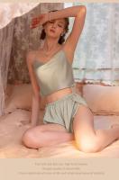 Conjunto de pijama con cuello en V y tirantes para mujer, pijama sexy, ropa interior de satén, 2 piezas - details 18
