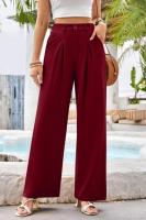 Pantalones de cintura alta para mujer, pantalones de vestir lisos a la moda, pantalones holgados de pierna recta para primavera y otoño - details 15