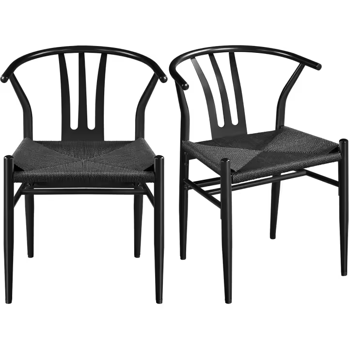 2 piezas Sillas de Comedor Silla de Ratán Estilo Moderno Marco de Metal para Jardín, Comedor, Bar y Restaurante 74x56x55 cm - 1